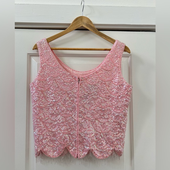 Vintage Sequin Pink Hand Beaded Top - Size Medium - Picture 2 of 5
